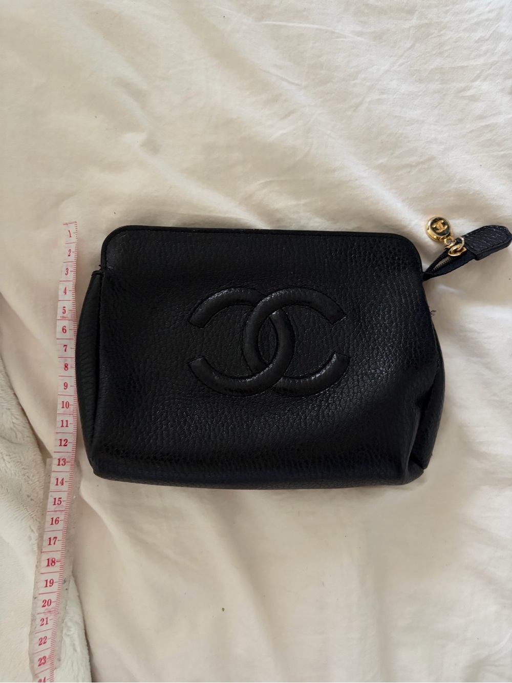 CHANEL Black Quilted CC Logo Cosmetic Pouch with Gold Zipper Pull